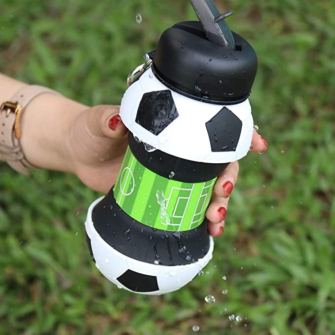 Foldable Soccer Water Bottle with Straw