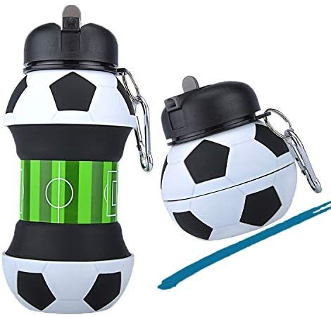 Foldable Soccer Water Bottle with Straw